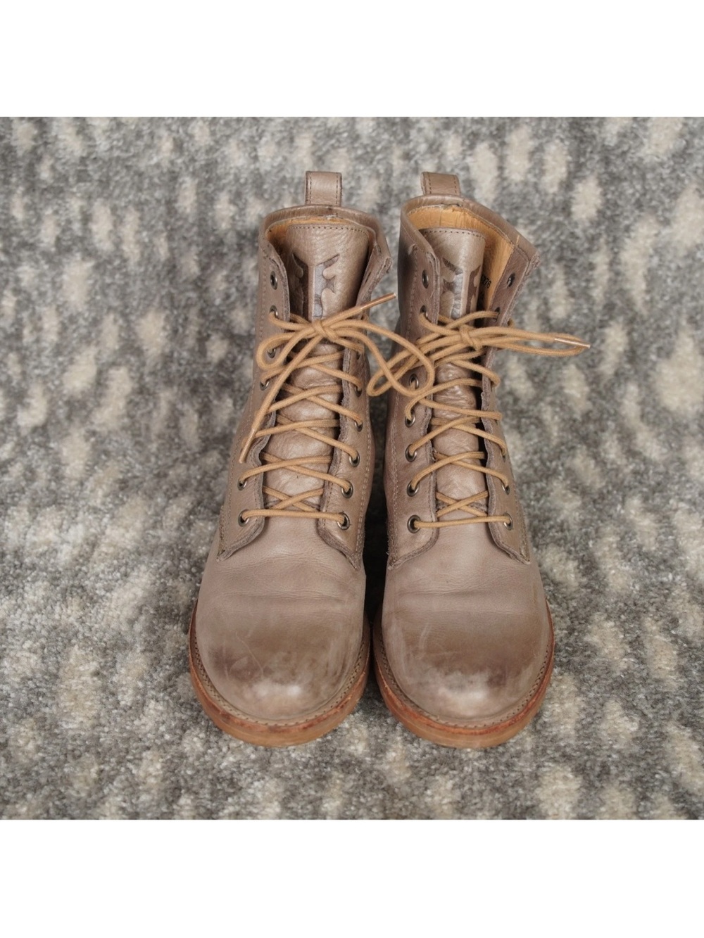 Frye Veronica Flex Combat Boots Womens Size 7.5 B Gray Beige Leather Mexico Made - Picture 5 of 15